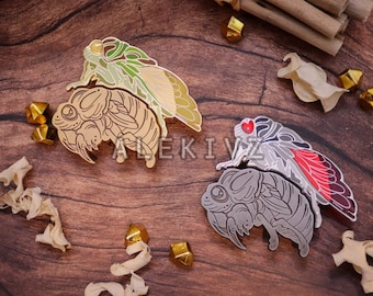 CICADA AND SHELL . Gold . Silver . Enamel Pin Set