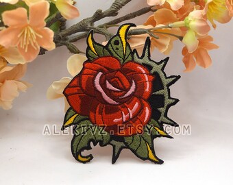 THORNY ROSE . Rose . Bramble . Embroidered Iron On Patch