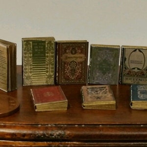 dolls house minature books, Tudor style job lot of 9 books with print 1:12th Scale image 1