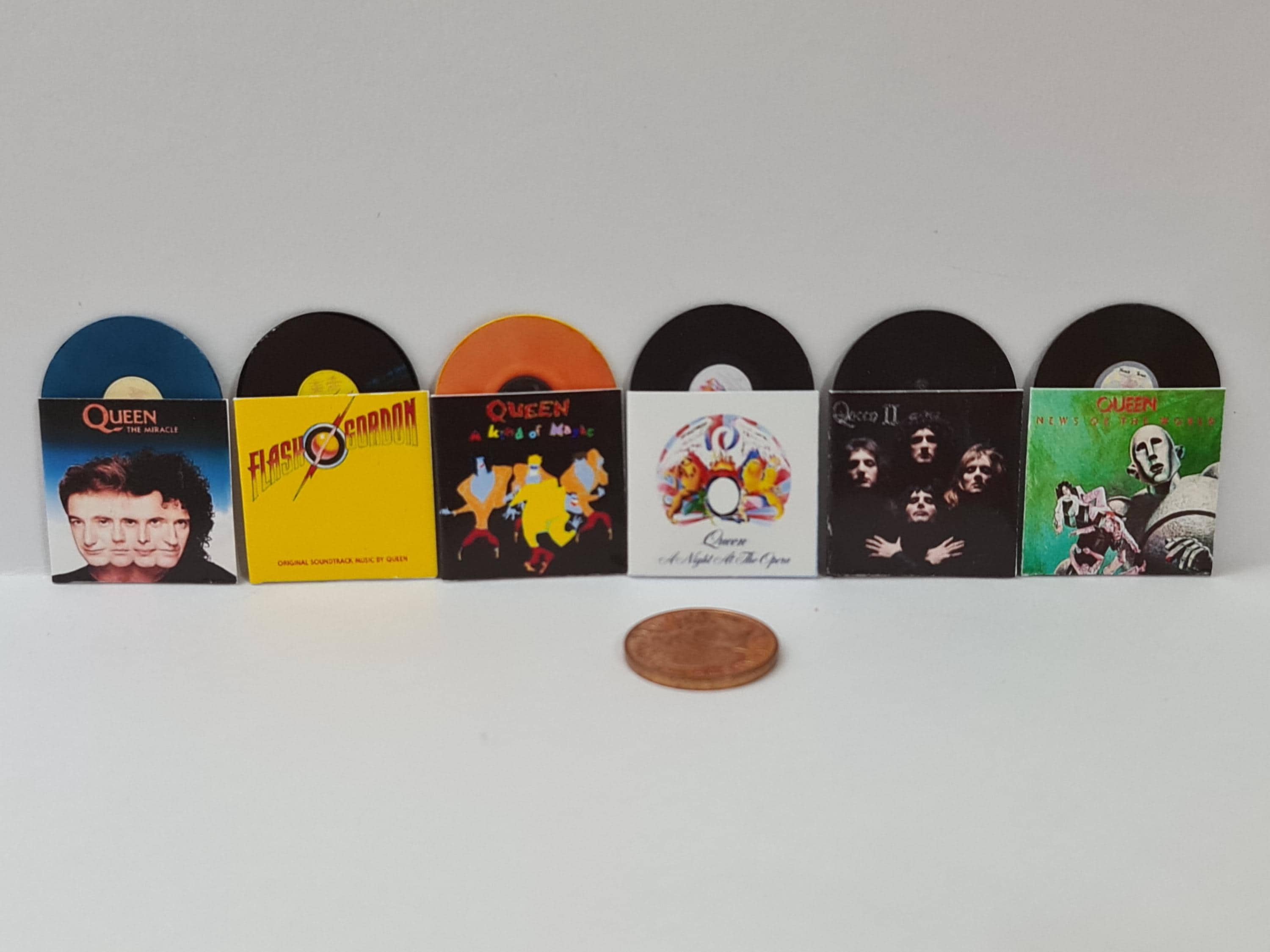 Dolls House Records Set of 6 Queen Albums 1/12th Scale - Removable Mock Vinyl!