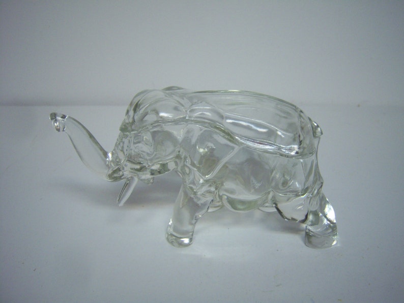 Lucky Elephant Clear Glass Candy Dish Indiana Glass Two Etsy