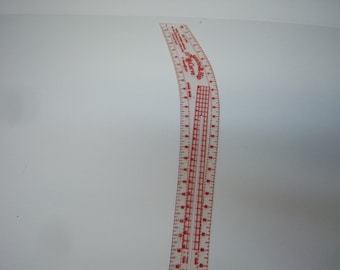 Inseam and Hip Curve Ruler, B-oleyar Sewing Ruler, 1977, Used, Made In USA, Plastic Ruler, Shows Wear