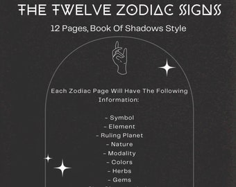 DIGITAL DOWNLOAD / Basic Knowledge of The Zodiacs / Zodiac Signs for Beginners / Book of Shadows Zodiac Pages / Zodiac Facts / Astrology