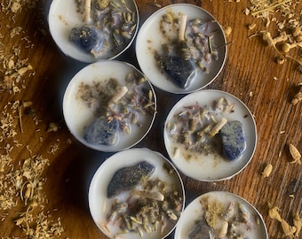 Calm Vibrations Tea Light Candles, Healing Intention Manifesting Candles, Spell Work, Herb and Crystal Candles, Wiccan, Wicca, Gifts for Her