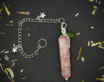Rose Quartz Crystal Pendulum / Healing Crystal Dowsing Tool / Divination Tool / Altar Tools / Wire Wrapped Crystal