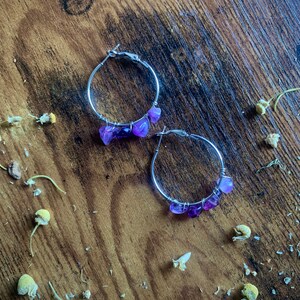 Amethyst Hoop Earrings / Amethyst Earrings / Amethyst Crystal / Crystal Hoop Earrings / Crystal Jewelry / Amethyst / Wire Wrap