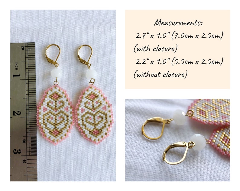 Pink white beaded earrings