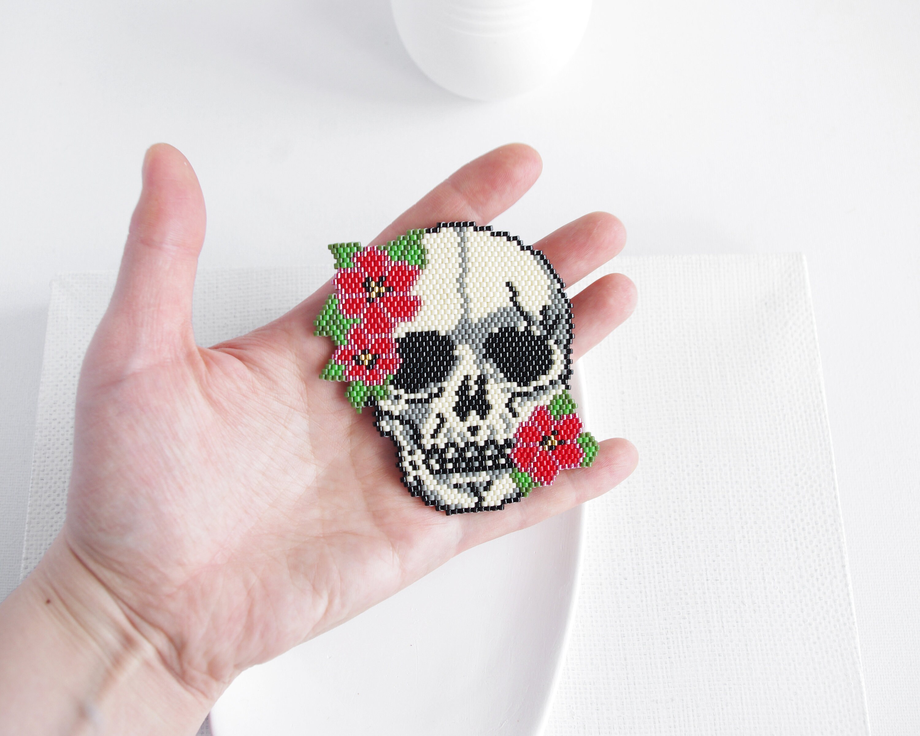 Flower skull brooch Large skull brooch Etsy