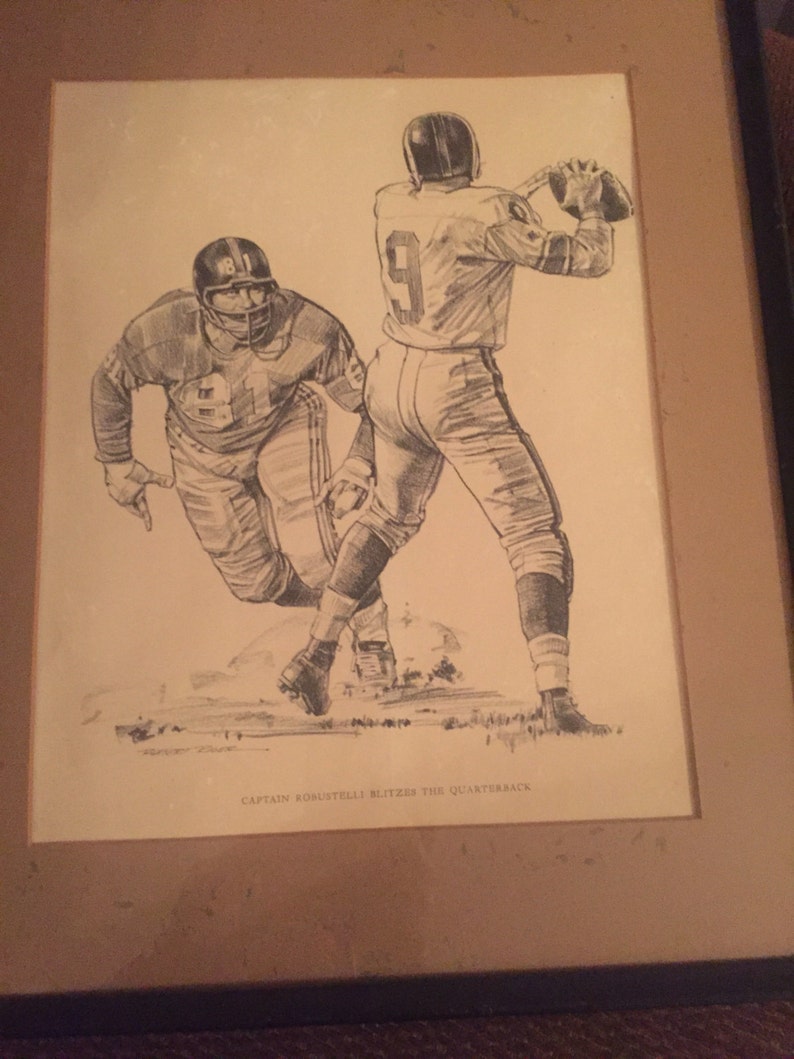 1960 Robert Riger Shell Oil 16x20 Framed Print Captain Robustelli Blitzes.. #6 of 10