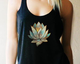 Blue Lotus Yoga Racerback Tank Top. Yoga Shirt. Workout Tank. Workout Womens. Yoga Top. Yoga Clothing. Lotus Shirt. Yoga. Exercise Clothing.