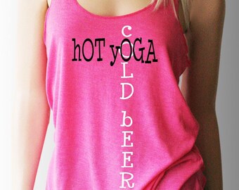 Hot Yoga Cold Beer Yoga Racerback Tank Top. Yoga Tank Top. Yoga Top. Workout Tank. Workout Shirt. Workout Clothes. Exercise Clothing.