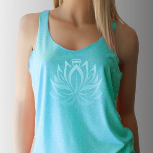 Blue Lotus Yoga Tank. Yoga Shirt. Yoga Top. Yoga Clothing. Lotus Shirt. Yoga. Workout Tank. Workout Shirts. Exercise Clothing. Fitness Tank.