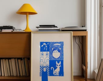 Studio Ghibli filmposter afdrukbare Totoro anime muur kunst minimalistische Japanse film retro anime decor digitale download