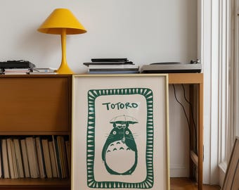 Studio Ghibli filmposter afdrukbare Totoro anime muur kunst minimalistische Japanse film retro anime decor digitale download