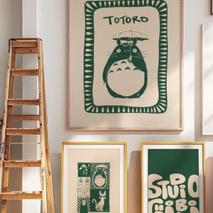 Póster de la película Studio Ghibli imprimible, arte de pared de anime Totoro, película japonesa minimalista, decoración de anime retro, descarga digital imagen 3