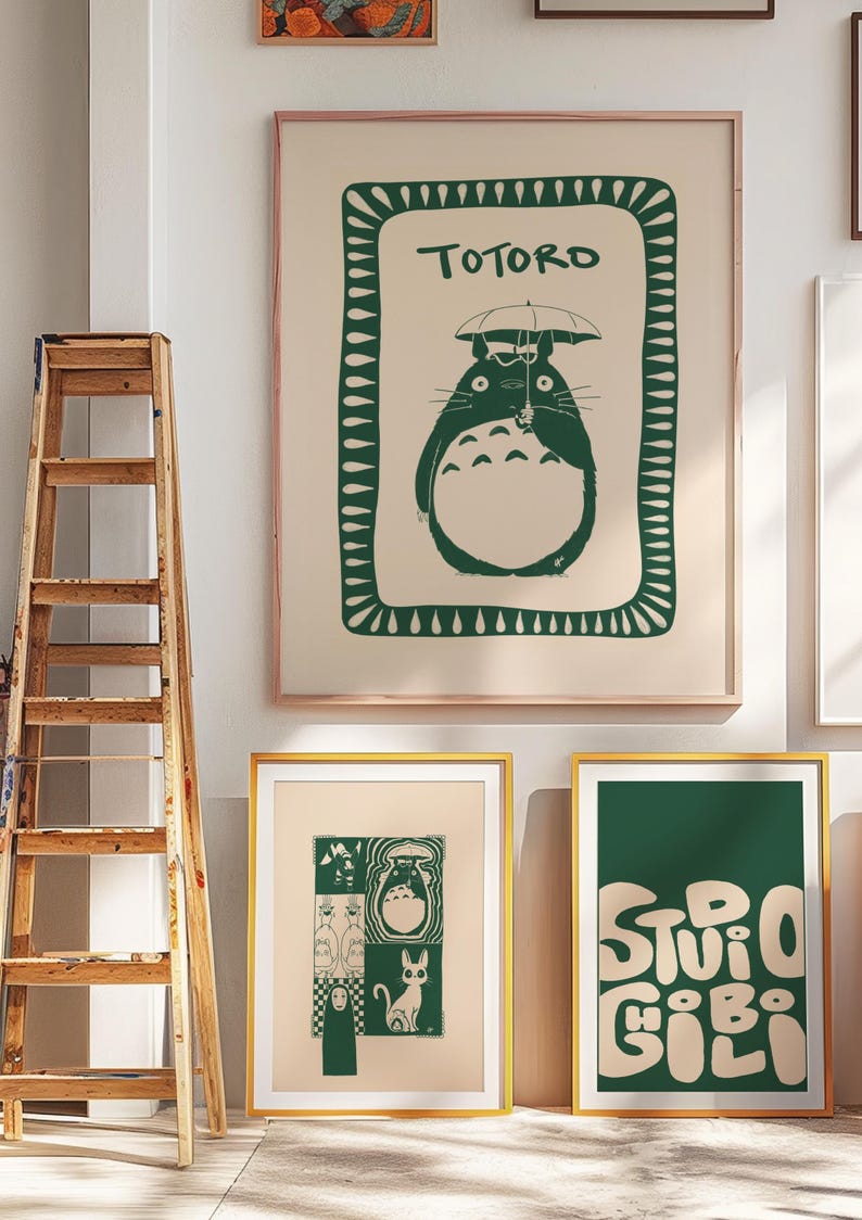 Póster de la película Studio Ghibli imprimible, arte de pared de anime Totoro, película japonesa minimalista, decoración de anime retro, descarga digital imagen 3