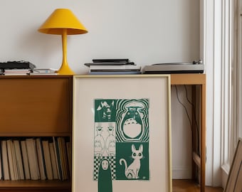 Studio Ghibli filmposter afdrukbare Totoro anime muur kunst minimalistische Japanse film retro anime decor digitale download
