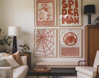 Spidey-Inspired Superhero Wall Art Set Boys Room Gallery Print Terracotta Kids Room Decor Spider Hero Posters Printable Download