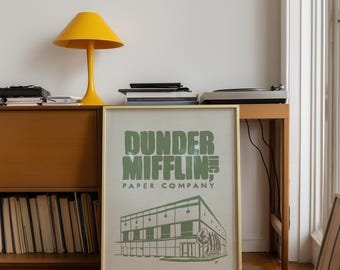 The Office Sage Green Dunder Mifflin Building Poster Printable Minimalist Wall Art Digital Download