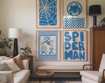 Superhero Wall Art Set Spidey Gallery Prints for Boys Room Blue (Digital Download)