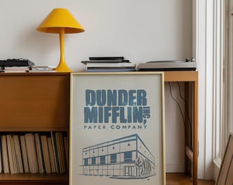 The Office Misty Blue Dunder Mifflin Building Poster Printable Minimalist Wall Art Digital Download
