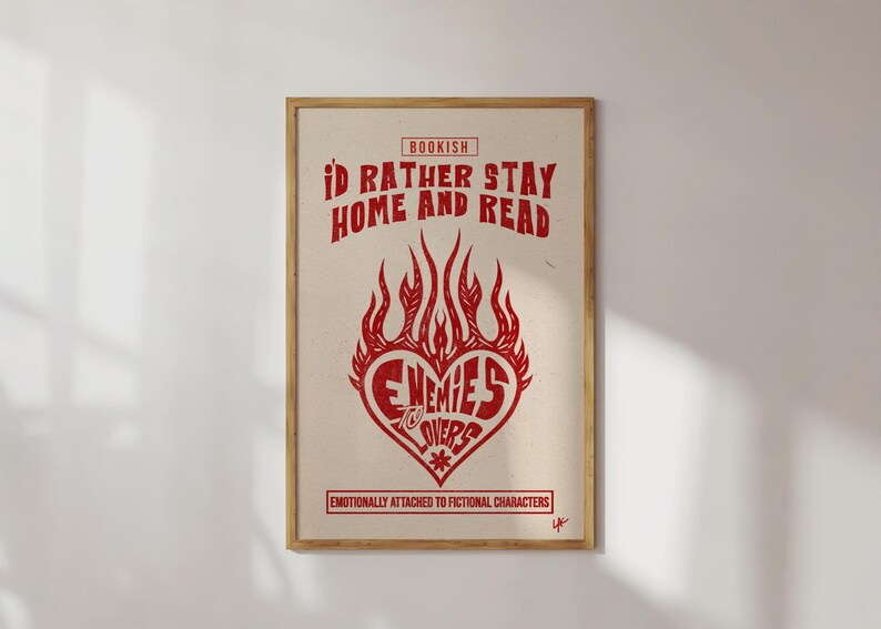 Enemies to Lovers Bookish Poster Printable Romantic Reader Wall Art ...
