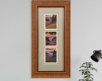 FRAMED MULTIPLE PRINTS - Vineyard Motif of 3 Okanagan Vineyard Sunsets by artist Mal Gagnon. Free Shipping!