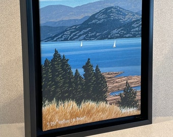 Framed Canvas Giclee Print - "Westside Log Boom" - In Floater Frame by Artist Mal Gagnon. Low Limited Edition. Rebates for local pick- up.