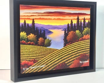 Framed Canvas Giclee Print - "Sunset & Vines" - In Floater Frame by Artist Mal Gagnon. Low Limited Edition.