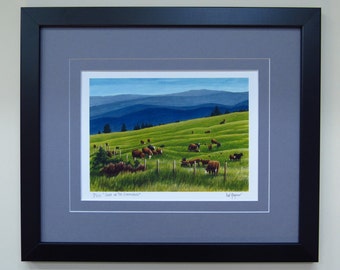 FRAMED Giclee Art Print - "Cows on the Commonage" - L/E Landscape by Artist Mal Gagnon. Free US & Canada Shipping.