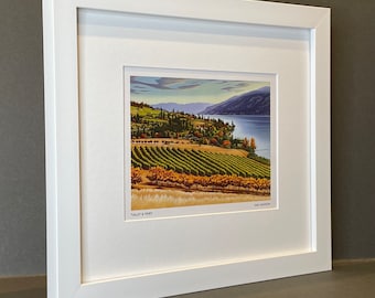 GIFTS of The OKANAGAN - Framed Vineyard ArtCard Print - "Valley and Vines" Okanagan Vineyard Scene by Mal Gagnon.