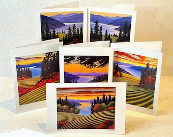 OKANAGAN ART CARDS - " Vineyard Sunsets" by artist Mal Gagnon.