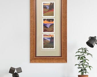 FRAMED MULTIPLE PRINTS - Vineyard Motif of 3 Okanagan Vineyard Sunsets by artist Mal Gagnon. Local Pickup Save Shipping.