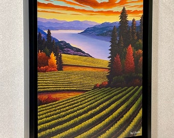 Framed Canvas Giclee Print - "Wine Country Dusk" - In Floater Frame by Artist Mal Gagnon. Low Limited Edition.