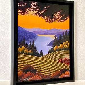 FRAMED CANVAS  PRINT - "Sunset Okanagan" - In Floater Frame by Artist Mal Gagnon. Low Edition Giclee. Kelowna Pickup Save Shipping.