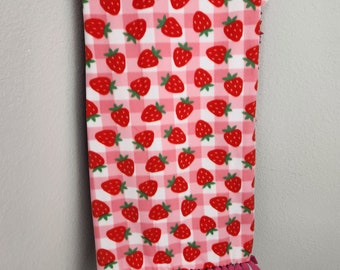 Strawberry Check Blanket / Strawberry Plaid / Strawberries / Gift for Her / Fleece Tie Blanket / No Sew Blanket