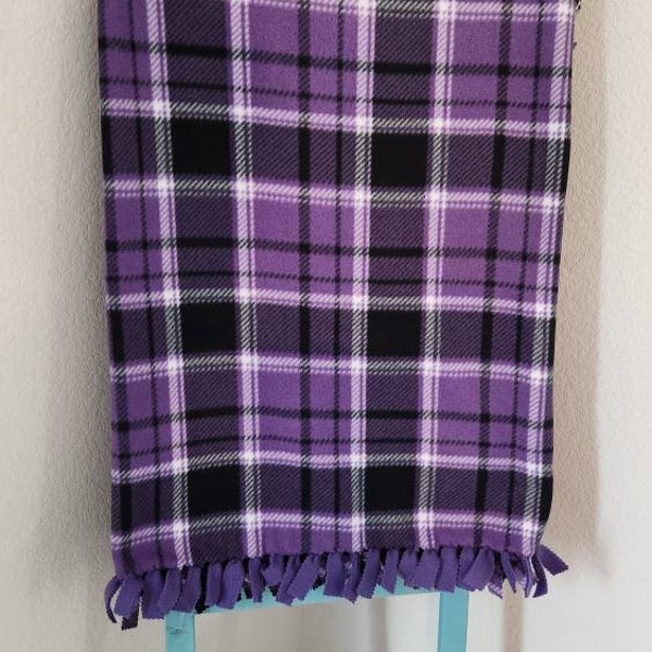 Purple and Black Plaid Blanket / Plaid Blanket / Christmas Gift / Gift for Her / Fleece Tie Blanket / No Sew Blanket