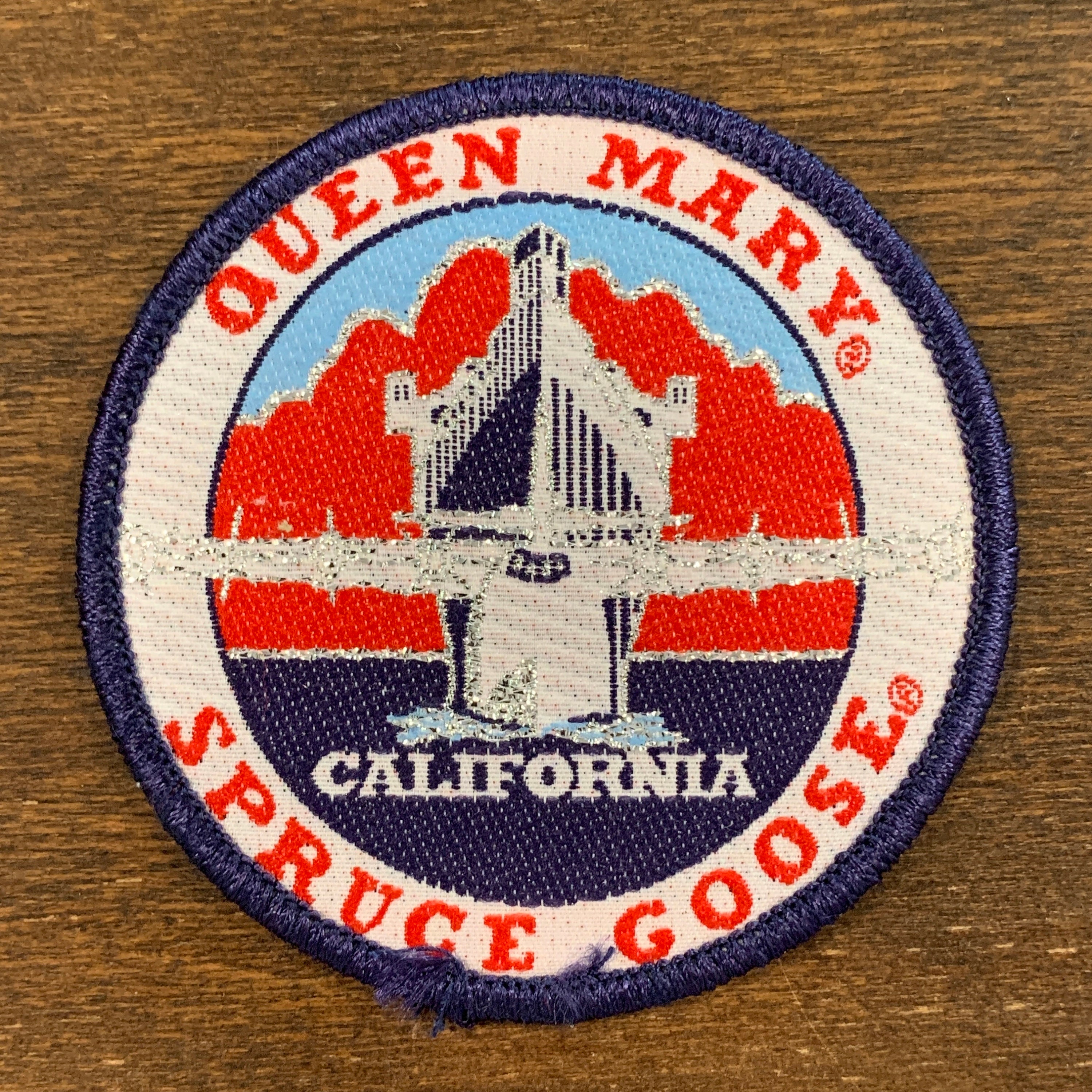 Queen Mary and Spruce Goose Vintage Souvenir Travel Patch by Cash's USA