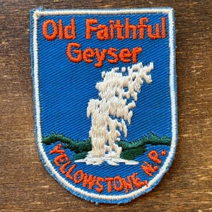 Old Faithful Geyser, Yellowstone National Park Vintage Souvenir Travel Patch from Voyager