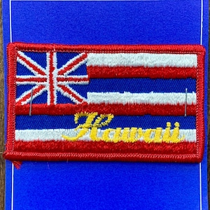 Vintage souvenir reispatch Hawaiiaanse vlag van Aloha Patchworks uit Kaneohe, Hawaii