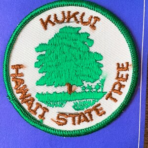SOLO UNO! Cartolina con patch di viaggio souvenir vintage di Kukui, Hawaii State Tree di Aloha Patch Works