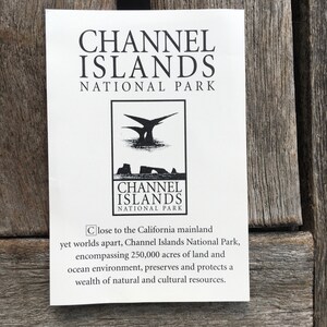 Op de afbeelding: Zwart-wit logo voor Channel Islands National Park. Het logo toont een gestileerde afbeelding van een eiland met een vogel die erboven vliegt. De tekst "Channel Islands National Park" staat onder de afbeelding.