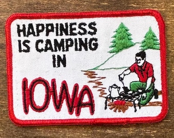 Happiness is Camping in Iowa Vintage Souvenir Travel Patch