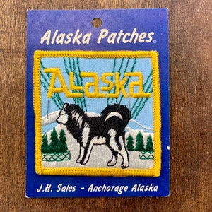 Patch de viagem para lembrança vintage Alaska Husky da J&H Sales de Anchorage, Alasca