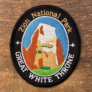 Parque Nacional Zion, Gran Trono Blanco, parche de viaje vintage