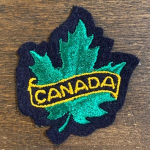 Parche vintage de viaje de Canadá: recuerdo de hoja de arce verde (6,35 x 5 cm)