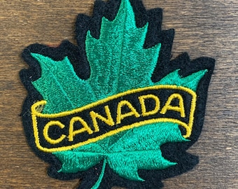 Vintage Canada Maple Leaf Travel Patch: Green Embroidered Souvenir (3 inches wide)