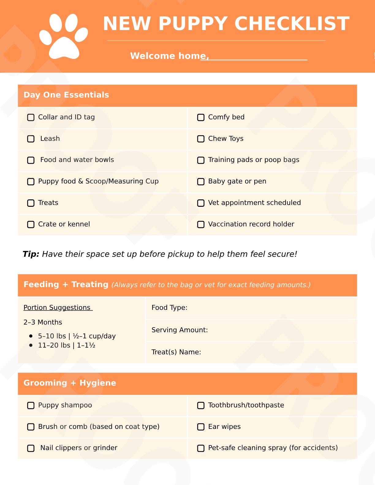 New Puppy Checklist Printable – Instant Download | Pet Parent Planner ...