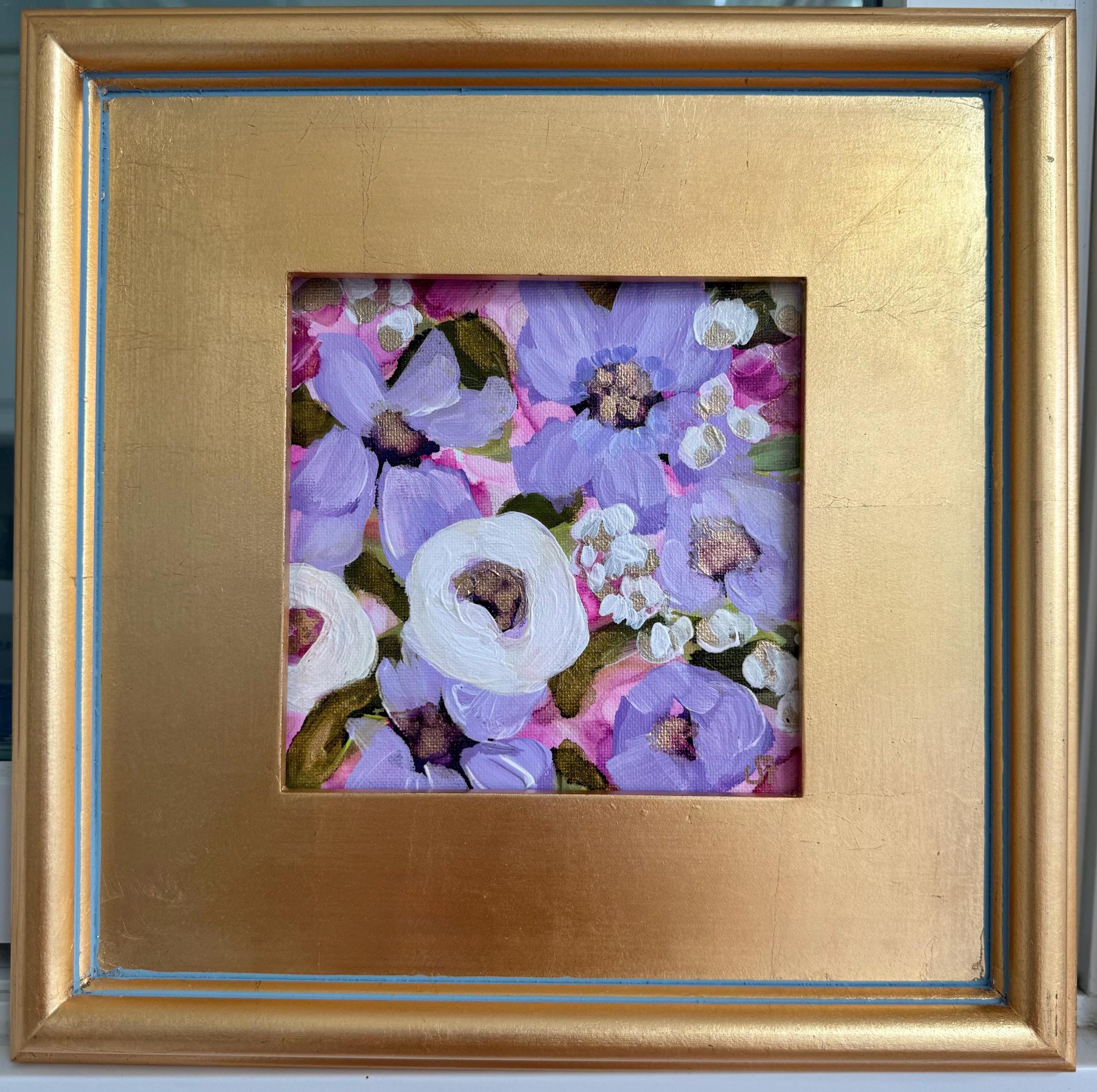 ハッピーブルームズ3 - カスタムゴールドリーフフレームの花束絵画