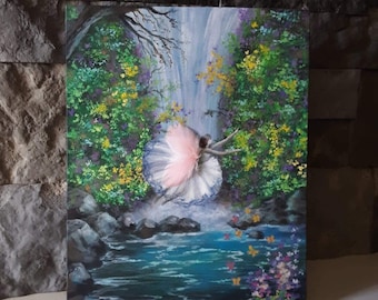 Fairy Canvas Painting – Surreal Forest Girl Nursery Wall Art